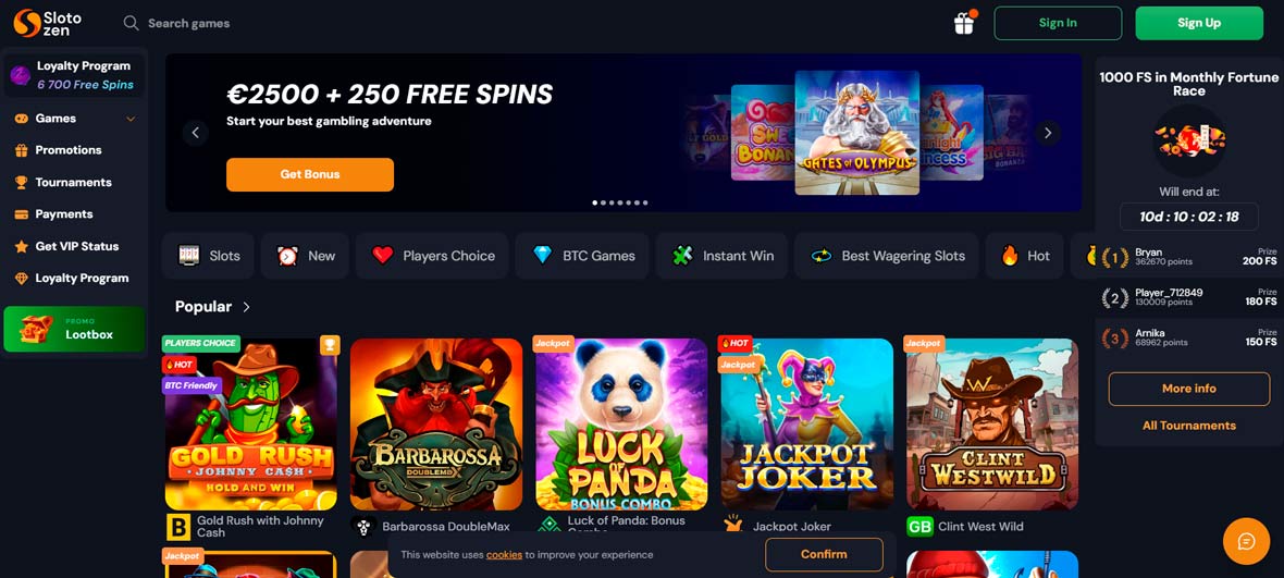 Slotozen Casino gaming experience