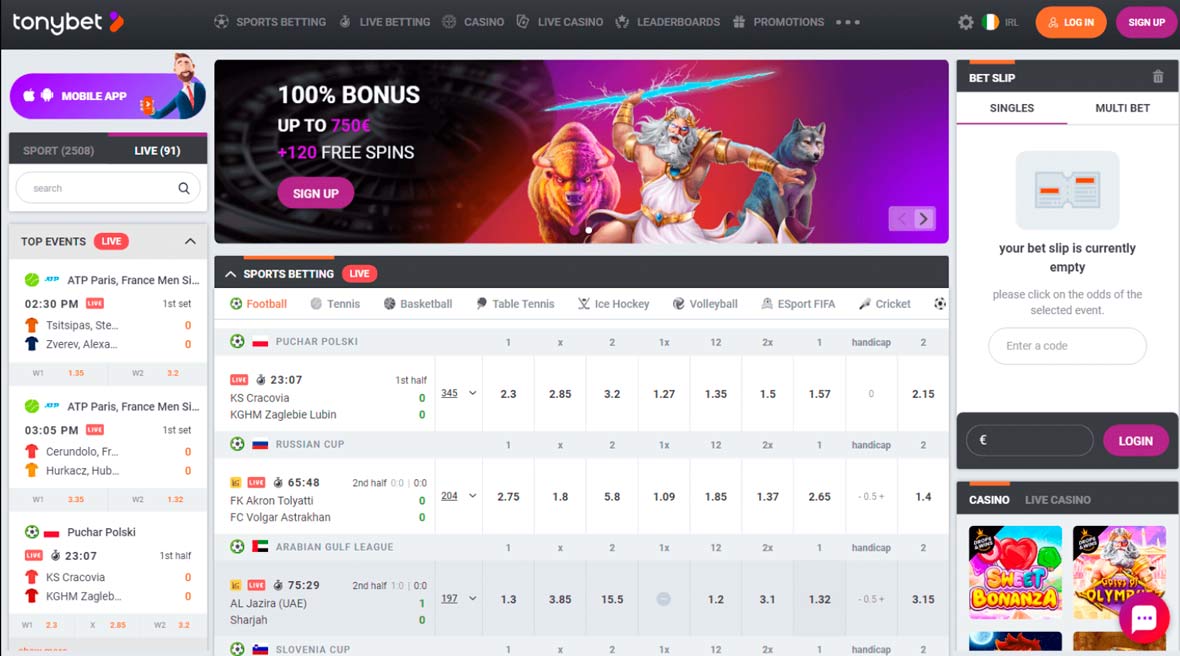 TonyBet betting